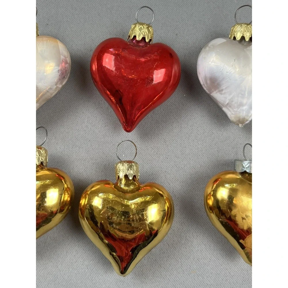 6 Napco Heart Ornaments Valentine's Gold Red‎ White 2.5